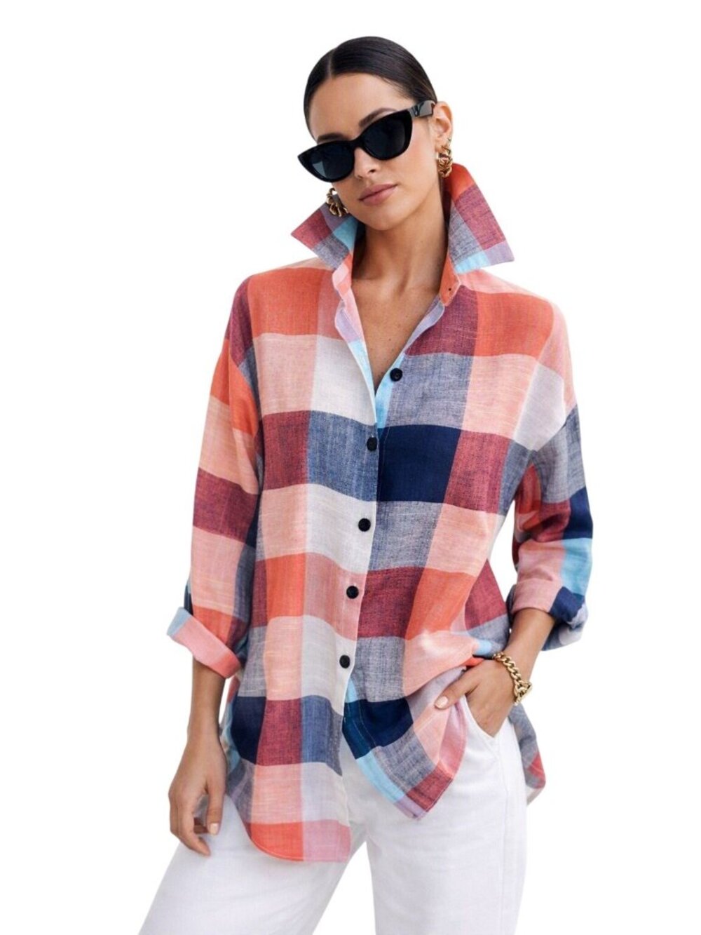 Preppy Colorful Plaid Tunic Shirt Dress 1XL Casual Tunic Top Artsy Cowgirl Core